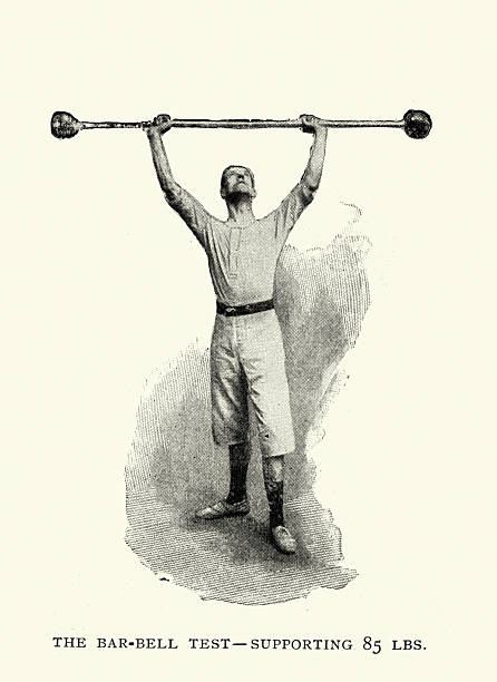 history of exercise, fitness, weight training, young man lifting bar bell, Victorian, 1890s, 19th Century vintage illustration