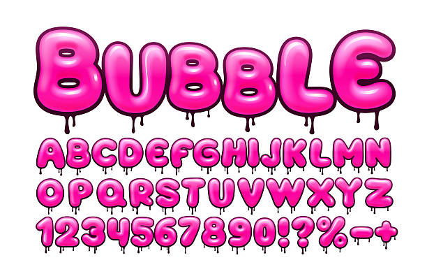 istock Sweet Pink Bubble Font with Dripping Effect. A fun and glossy alphabet for playful designs. 2242630681
