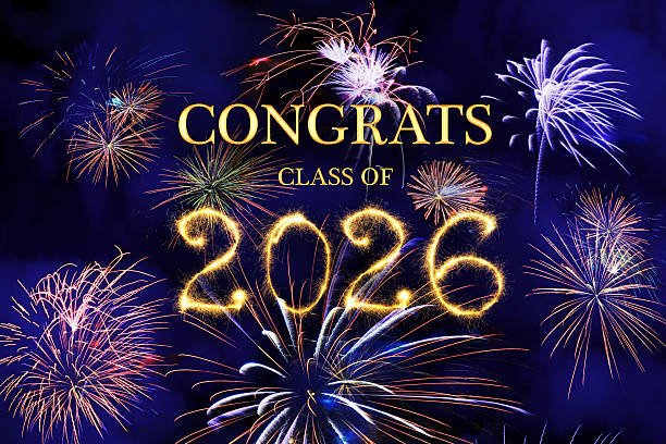 istock CONGRATS CLASS of 2026 lettering with beautiful fireworks 2242634757