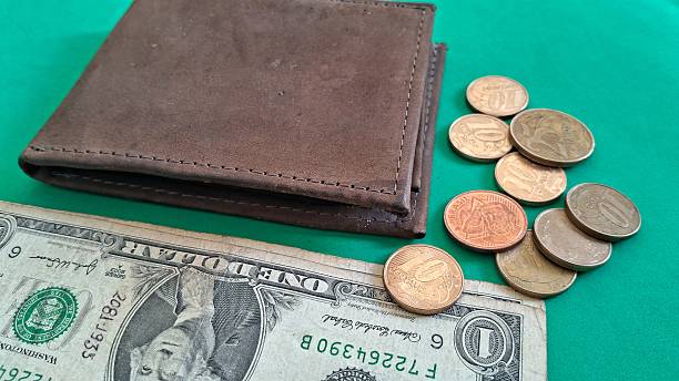 Wallet with Dollar Bill and Coins