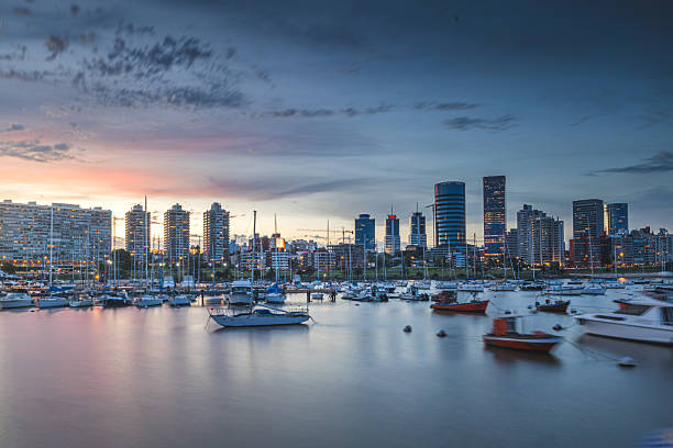 istock Montevideo skyline with pink sunset sky 2242648854