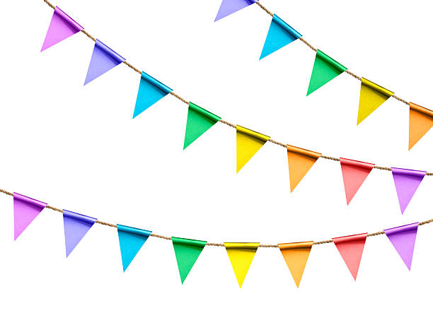 istock Bright flags on white background. Party decoration 2242657525