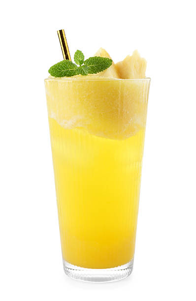 istock Tasty pineapple cocktail with mint in glass isolated on white 2242659389