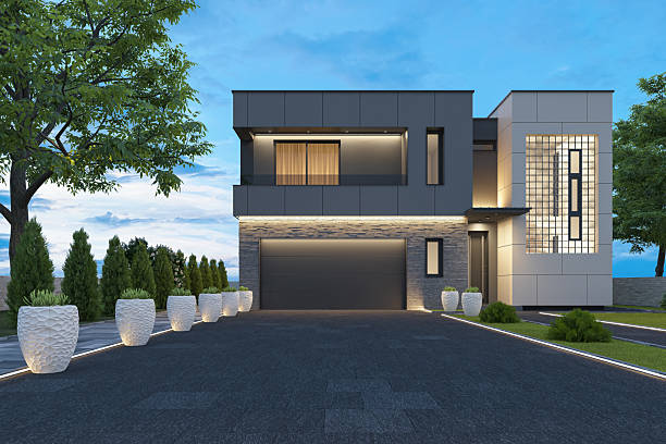 istock Luxury Two-Story Villa with Modern Architectural Design at Dusk 2242664645