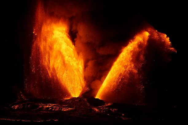 Dual lava fountains during eruption episode 35 of Kilauea Volcano, Hawaii