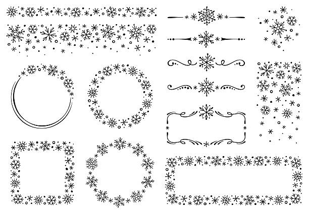 Design elements with hand drawn snowflakes.