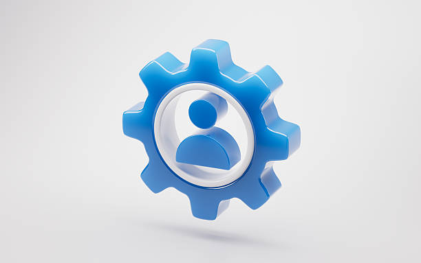 Mechanical gear and business icon, 3d rendering. 3D illustration.