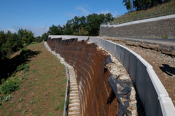 istock Erosion protection wall and road construction on hillside 2242679624