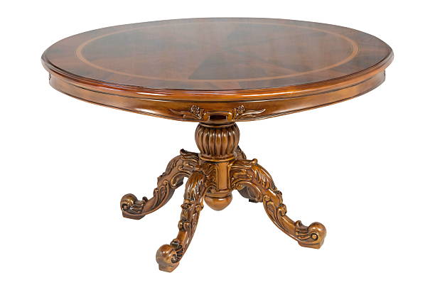 istock Wooden round brown table isolated 2242693488