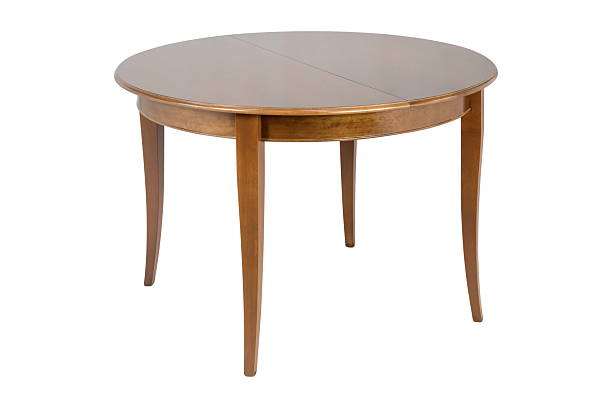 istock Wooden round brown table isolated 2242693512