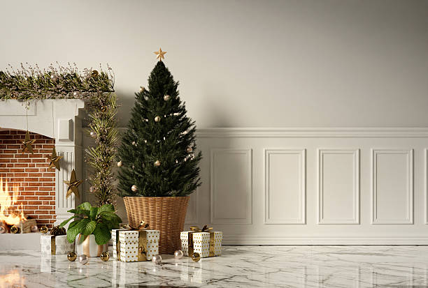 istock Festive Christmas corner with a tree, fireplace, and holiday decorations. 3D render illustration 2242698421