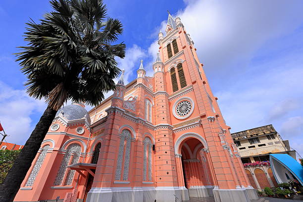 istock Tan Dinh Catholic Church (Nha Tho Giao Xu Tan Dinh), a pink Catholic church 2242703879