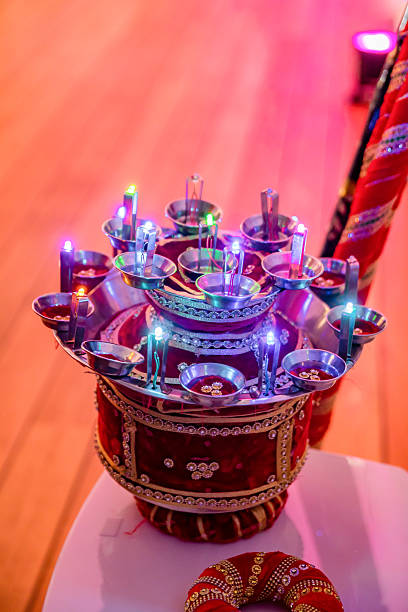 istock Indian Punjabi pre wedding Jago ceremony ritual items and decorations close up 2242705303
