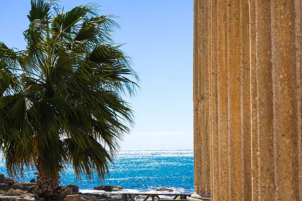 The Temple of Apollo is located at the end of Side's peninsula. Side is a city on the southern Mediterranean coast of Turkey. It includes the modern resort town and the ruins of the ancient city of Side, one of the best-known classical sites in the country.