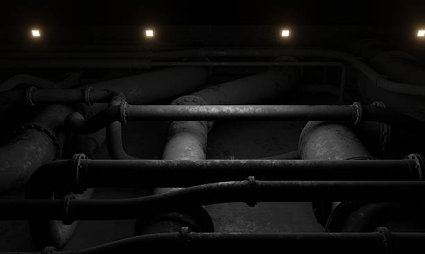 istock Pipelines under floor military base in dark scene 2242706344