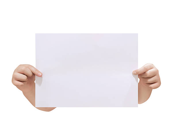 istock Two hands holding blank white paper on white background. 2242717986