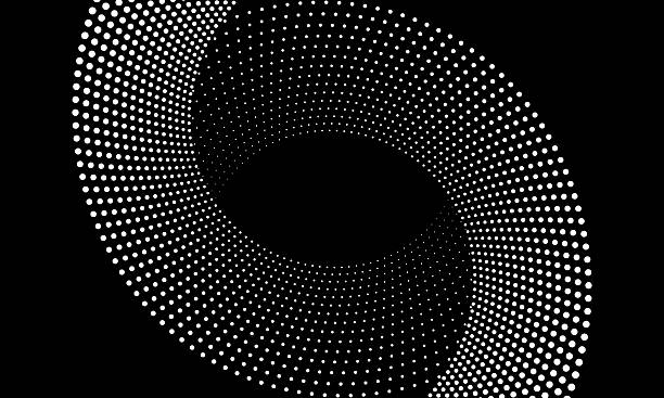 istock Two parts of circles as halftone dotted abstract background. White dots on black background. 2242718434