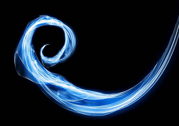 3d illustration of blue luminous smoke waves on black background