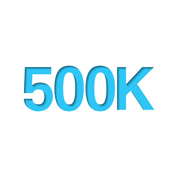 istock 500K, 500000 - Five hundred thousand. Icon cut out on white paper with blue background 2242741531