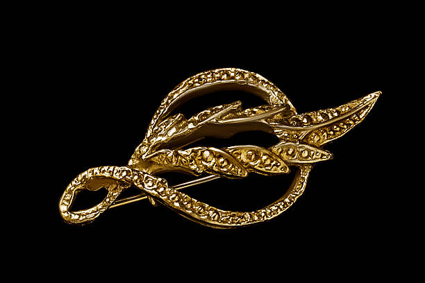 Vintage golden brooch isolated on black background