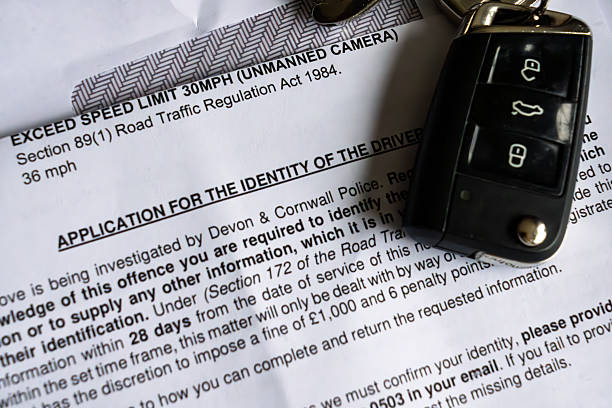 istock Car key fob and speeding fine documents arranged on flat surface for administrative review 2242745314