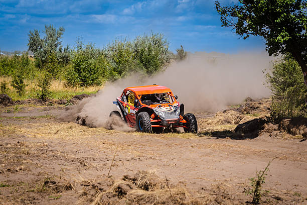 racing sport car sliding  in dust
