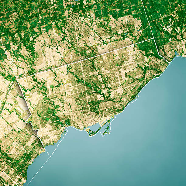 istock Toronto Ontario Satellite Topographic Map 3D Render Color Border 2242752484
