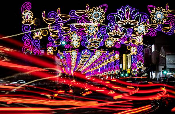 istock Light trails and Deepavali Decorations in Little India 2242754466