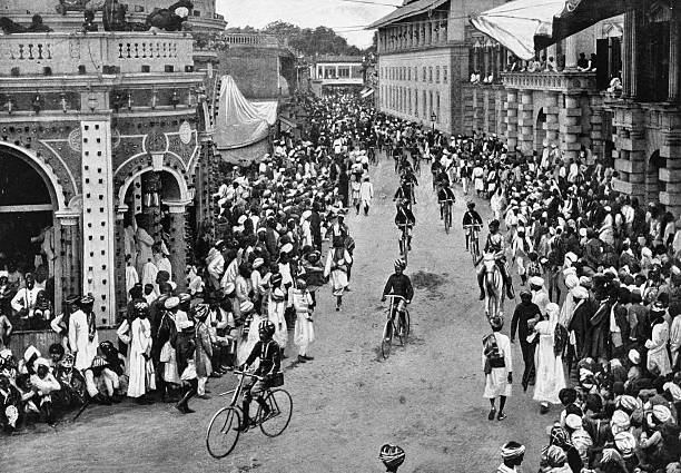 Black and White Photograph of the British Empire in the 19th Century: Ceremonies, traditions and customs, Bicycle Race, Hyderabad