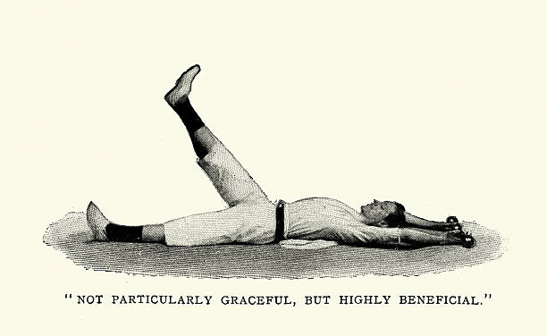 history of exercise, fitness, Man doing legs rasies while holding dumbbells, Victorian, 1890s, 19th Century vintage illustration