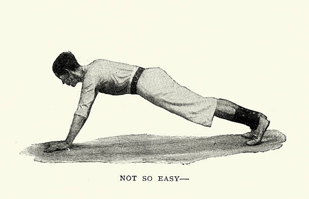 history of exercising, fitness, Young man doing press ups, plank exercise, Victorian, 1890s, 19th Century vintage illustration
