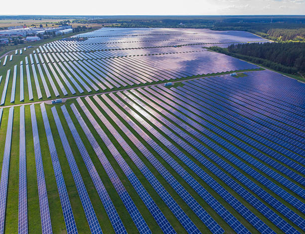 istock aerial view of solar panels on a sunny day. 2242763939