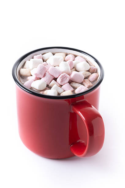 istock Hot chocolate drink with marshmallows in red mug 2242765850
