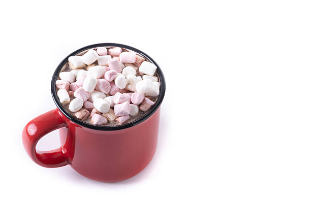 istock Hot chocolate drink with marshmallows in red mug 2242765938