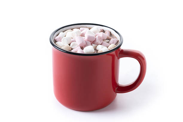 istock Hot chocolate drink with marshmallows in red mug 2242765952