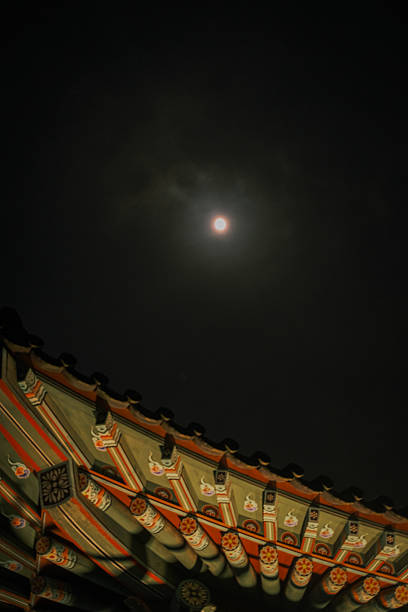 istock Korean Traditional Hanok Roof under Full Moon Night 2242769876
