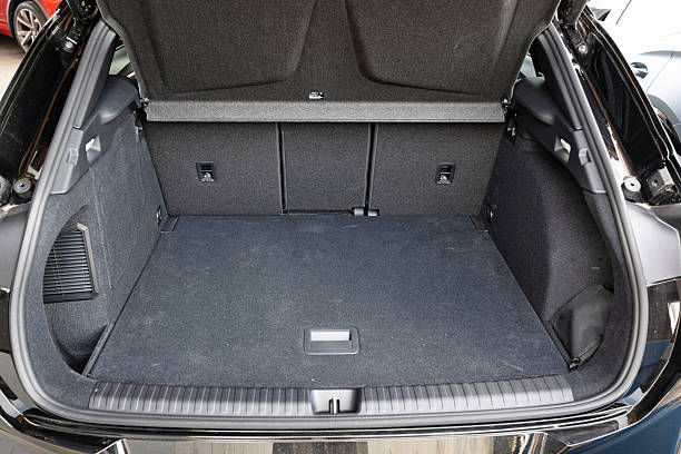 istock New car's empty, open hatchback boot. Top down, wide angle view, no people 2242772812