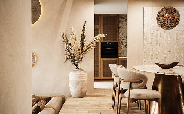 istock Boho home interior. Contemporary interior design of dining room. Modern house. 2242776701