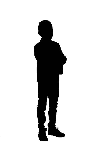 istock silhouette of a side,front view of a boy standing  dressed with jacket arms crossed and looking at camera on white background 2242779194