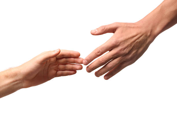 istock Man reaching for helping hand on white background, closeup 2242784980