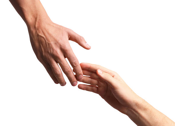 istock Man reaching for helping hand on white background, closeup 2242785020
