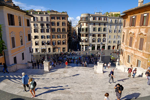 Rome,Italy-Sep.25th 2025: Spanish Steps and Piazza di Spagna square in Rome, high angle view