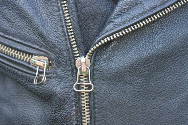 istock metal white grey closed zip on old black leather jacket 2242789444