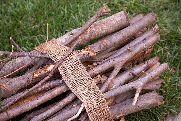 twig bundles for creative projects, natural sticks and burlap prepared for diy floral decorations