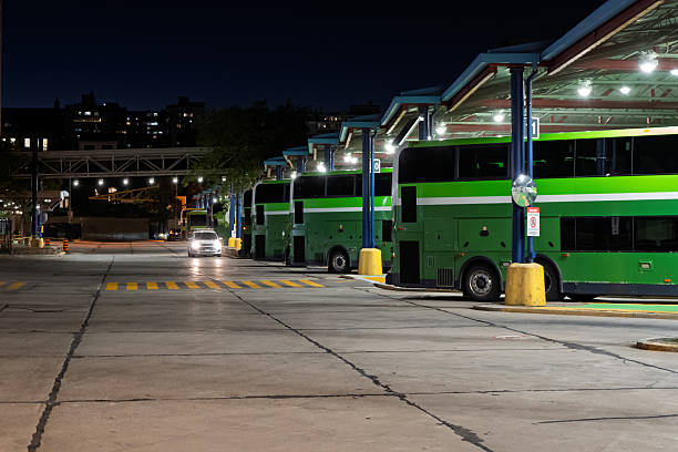 Hamilton, Ontario - Hamilton Bus Station - Passenger Buses Lined up at night