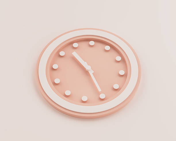istock Minimalist Pastel Pink And White Rounded Wall Clock 10:25 Ten Twenty Five Time 3D Illustration 2242792583