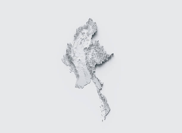 istock Myanmar Burma Map Gray And White Shaded Relief Textured Map On White Background 3D Illustration 2242795078