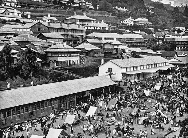 Black and White Photograph of the British Empire in the 19th Century: Markets and retail, Sunday Morning Market, Darjeeling