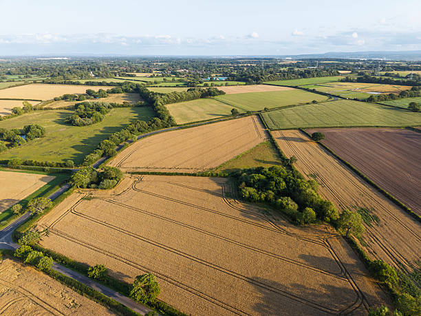 istock Aerial view of patchwork cereal crop fields, Merseyside, England 2242811630