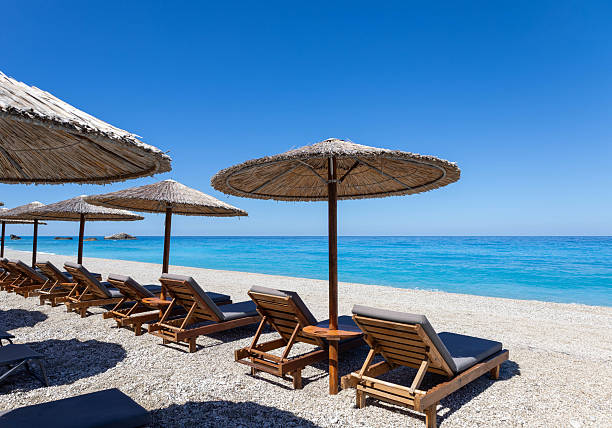 istock Parasols and sunbeds in Lefkada 2242814907